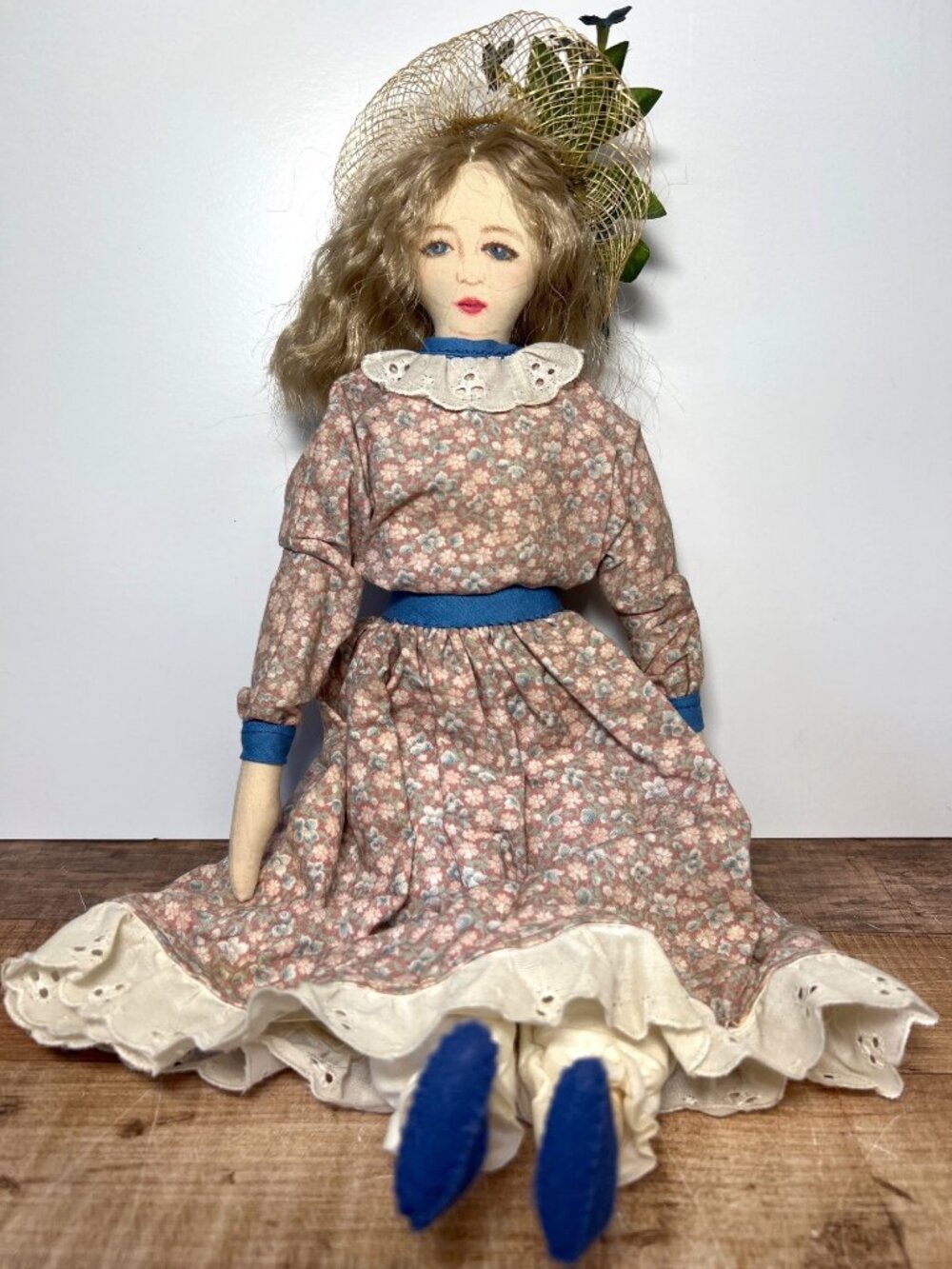 Handmade Vtg Hand Painted Face Cloth Doll 14.5''